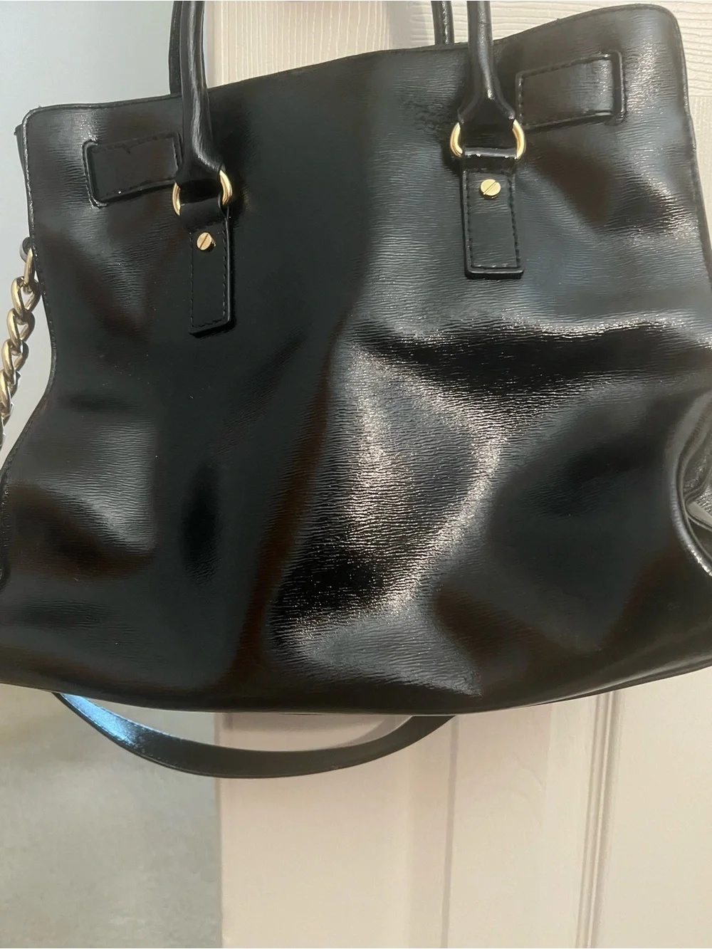 Michael Kors Black Leather Tote with Gold Hardware